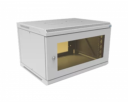 Шкаф телекоммуникационный настенный разборный МИКсистем 19" Basis 6U 600x450  дверь стекло серый